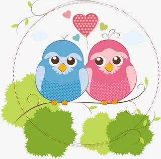 矢量圆环树枝里的爱情鸟免抠