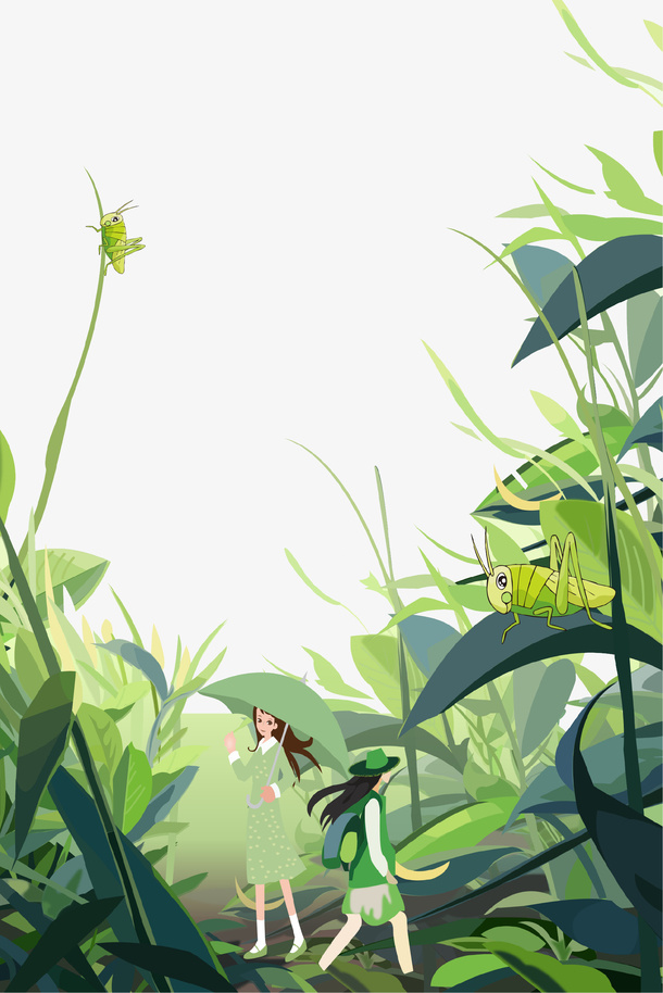 绿色清新树叶春游插画免抠免抠