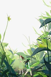 绿色清新树叶春游插画免抠免抠