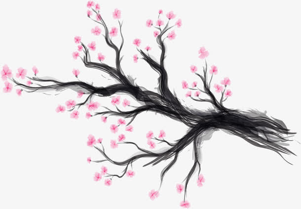 水墨风格春天桃花免抠