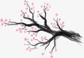 水墨风格春天桃花免抠