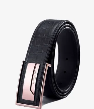 男真皮鳄鱼纹平滑扣腰带免抠