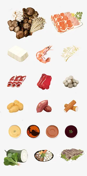 各种火锅食材手绘免抠手绘/卡通卡通元素 各种火锅食材手绘免抠手绘/卡通卡通元素