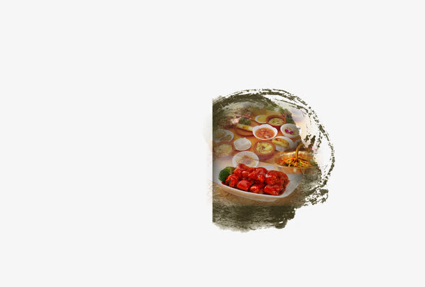 中国风水墨圆框里的美味菜肴免抠