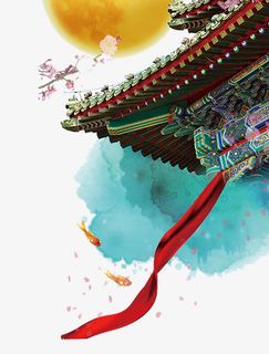 中国风月下古建筑免抠