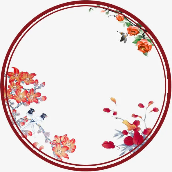 花朵圆形边框中国风免抠