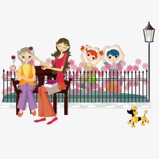 梳头发的母女矢量免抠