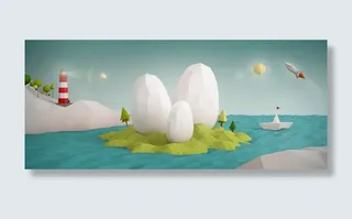 卡通白色石头小岛海报背景