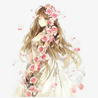 日系玫瑰纷飞华丽婚纱免抠