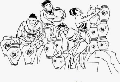 中国风线条手绘白酒制作过程免抠