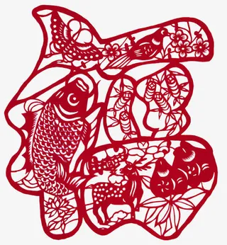 福字锦鲤荷花喜鹊梅花蝙蝠剪纸免抠