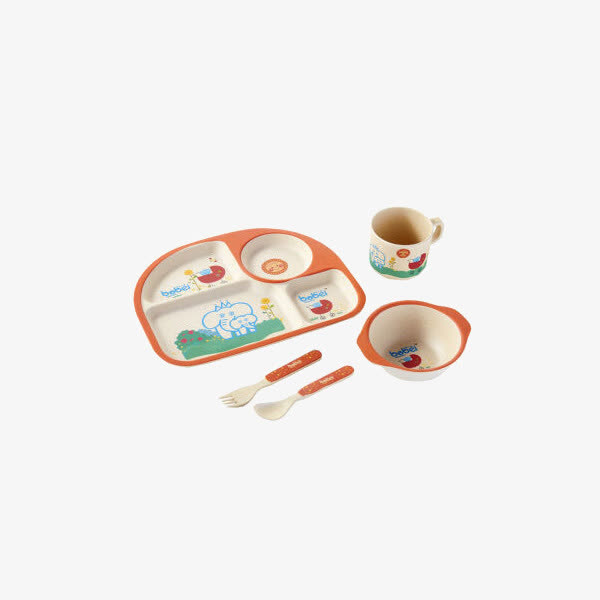 邦贝小象儿童碗勺餐具橙黄方形款免抠