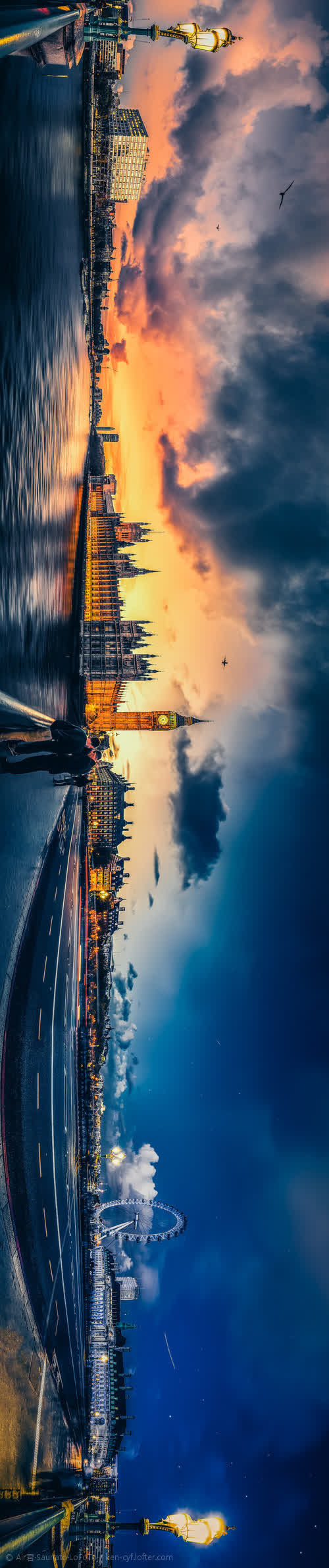 城市湖景海报背景免抠