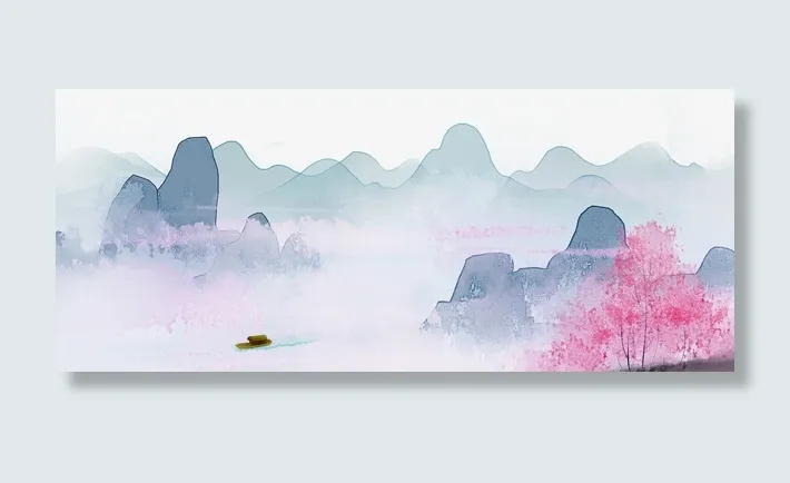 中国风手绘水墨风景山水徽派建筑31免抠