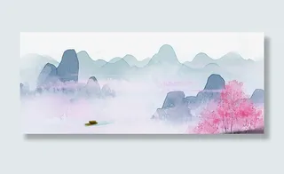 中国风手绘水墨风景山水徽派建筑31免抠