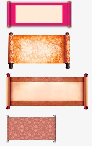 红色中国风卷轴装饰图案免抠