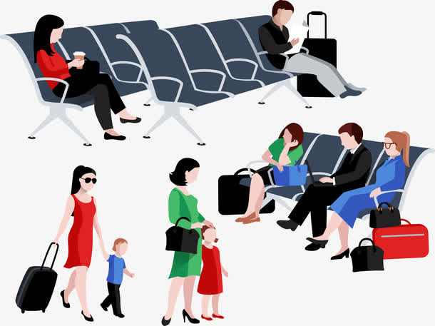 机场休息厅旅客素材矢量免抠