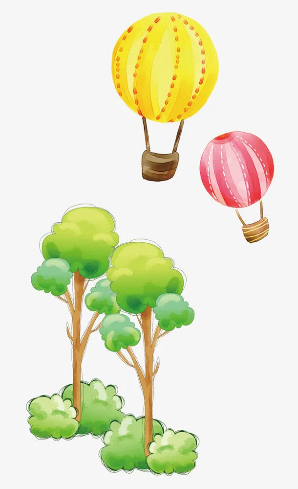 卡通树木热气球免抠