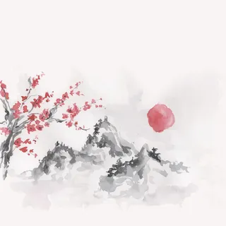 和风日系山水风景海报背景材料高清