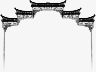 水墨江南绘画景色免抠