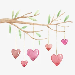 粉色爱心水彩爱情树免抠