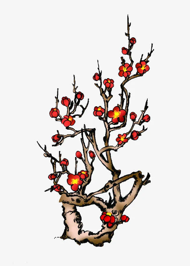 梅花树手绘图免抠