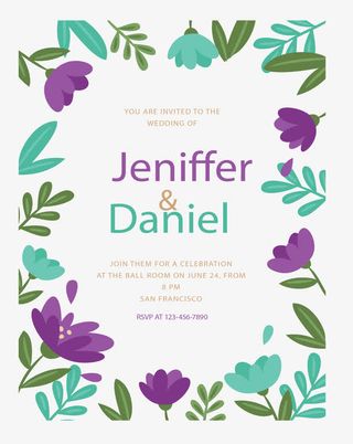 紫色绿色花朵请帖免抠