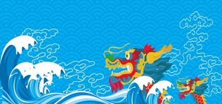 蓝色海浪中国风花纹龙卡通 banner高清