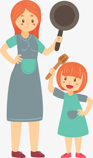 跟妈妈学做饭的女孩免抠