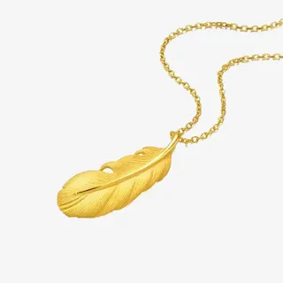 爱情密语羽毛黄金珠宝饰吊坠免抠