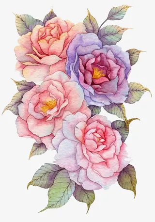 水彩手绘山茶花免抠