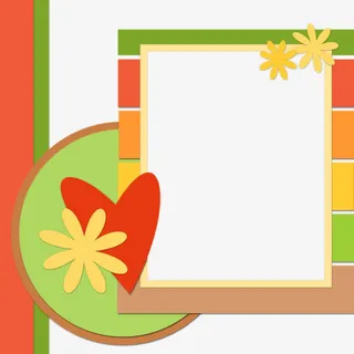 卡通彩色爱心花朵相框免抠