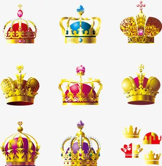 炫彩皇冠 金红蓝紫色皇冠图标免抠