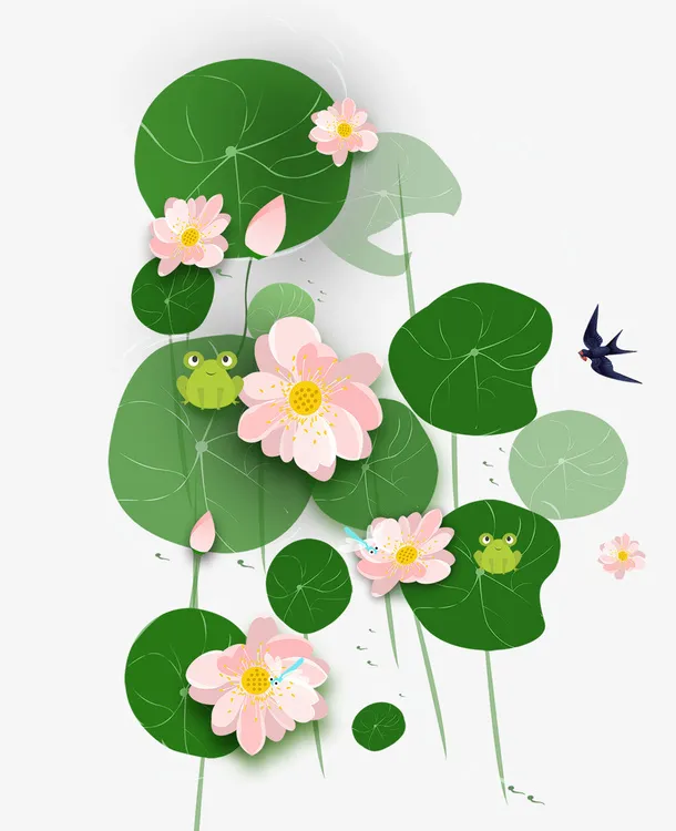 大暑荷花燕子青蛙免抠