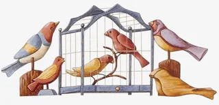 卡通群鸟卡通鸟笼免抠