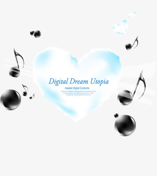 韩国时尚花纹装饰黑色音符心形云免抠