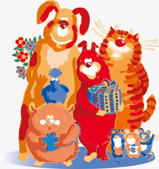 幸福的动物一家免抠