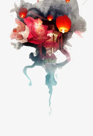 灯笼水墨免抠