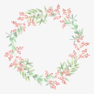 手绘卡通绿叶小红果花环装饰免抠
