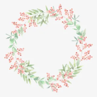 手绘卡通绿叶小红果花环装饰免抠