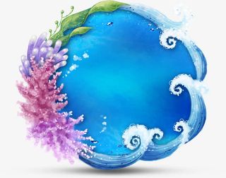 绿叶珊瑚浪花边框免抠