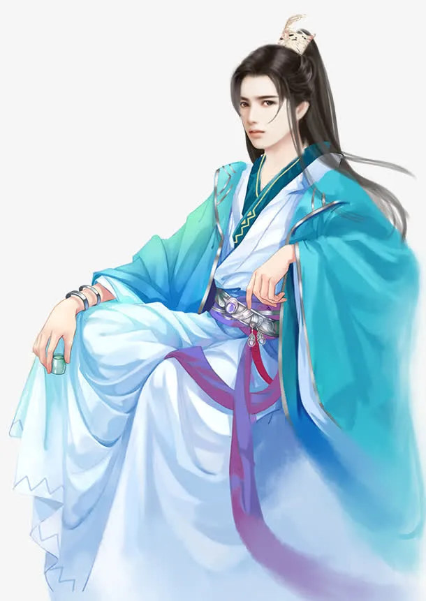 蓝色古风服饰男生免抠