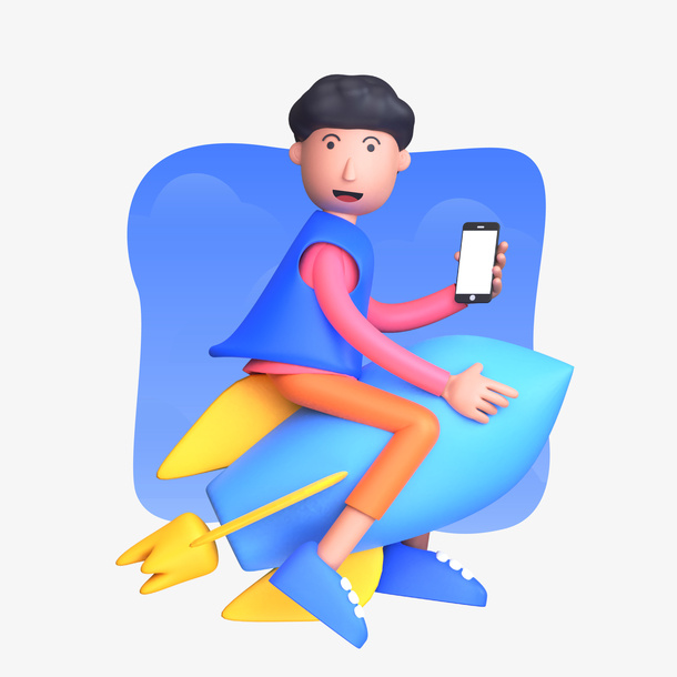 C4D男孩坐火箭免抠