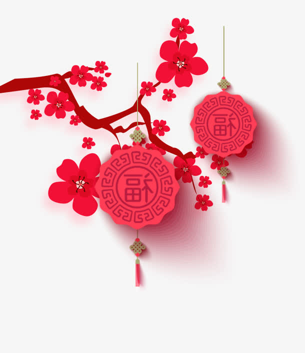 新年喜庆桃花与立体灯笼背景