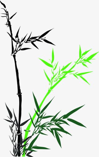 黑绿色手绘中国风竹叶免抠