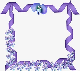 卡通紫色彩带装饰边框免抠