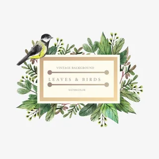 卡通手绘树叶边框小鸟免抠