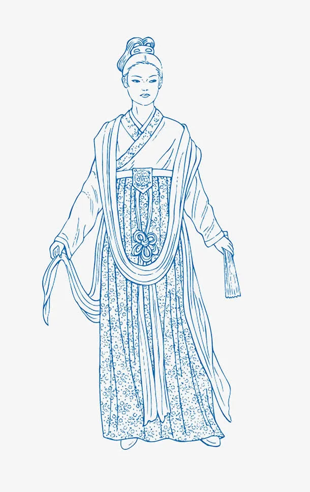 青花瓷线描贵妇人免抠