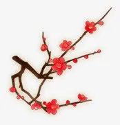 手绘梅花红色花朵花枝免抠