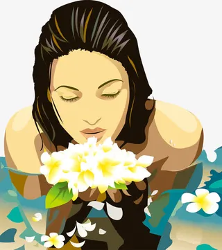 手捧鲜花沐浴美女矢量图免抠